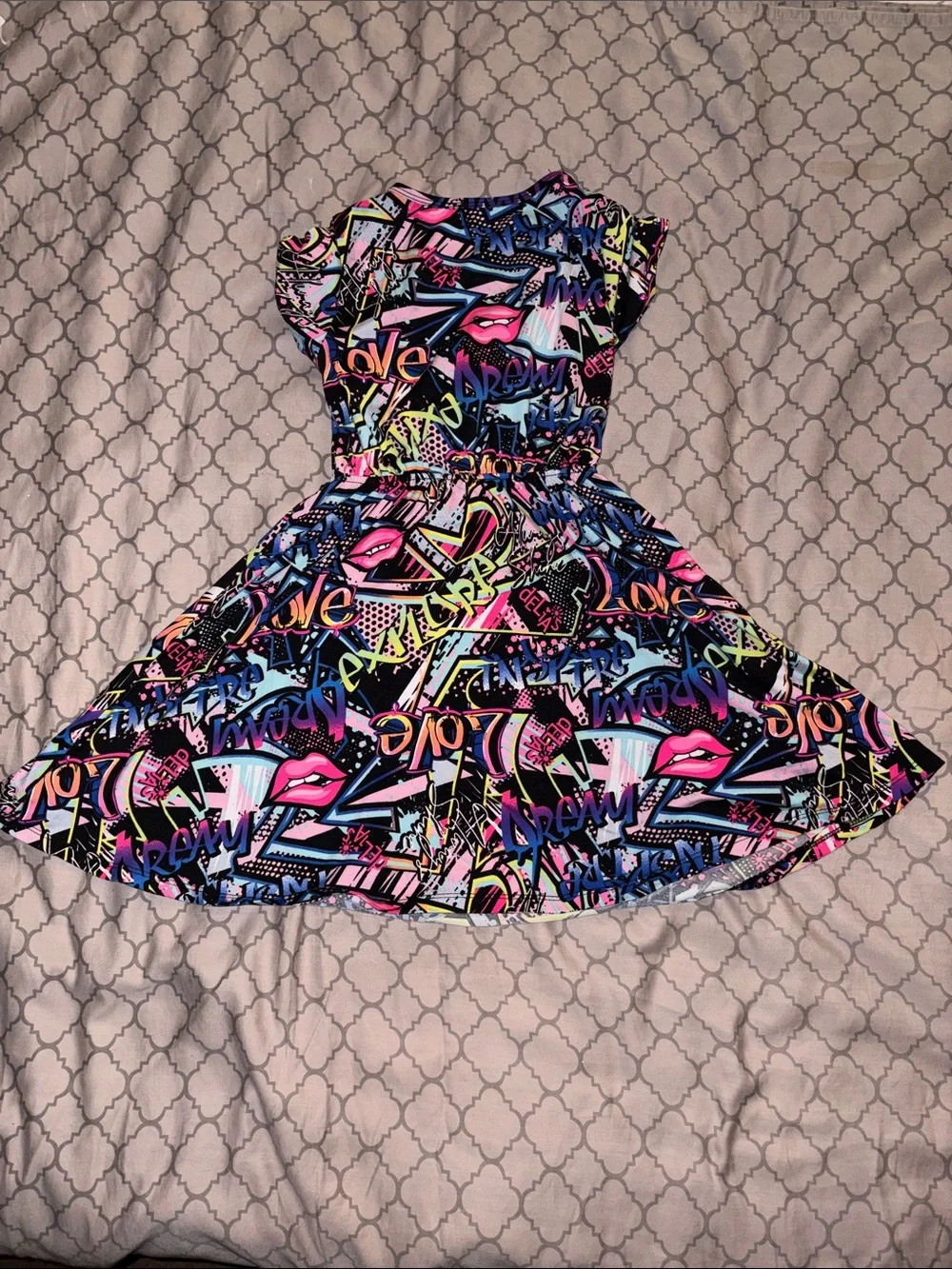 dELiA*s Neon Graffiti Print Twirl Dress - Pink, Blue, Yellow, Black